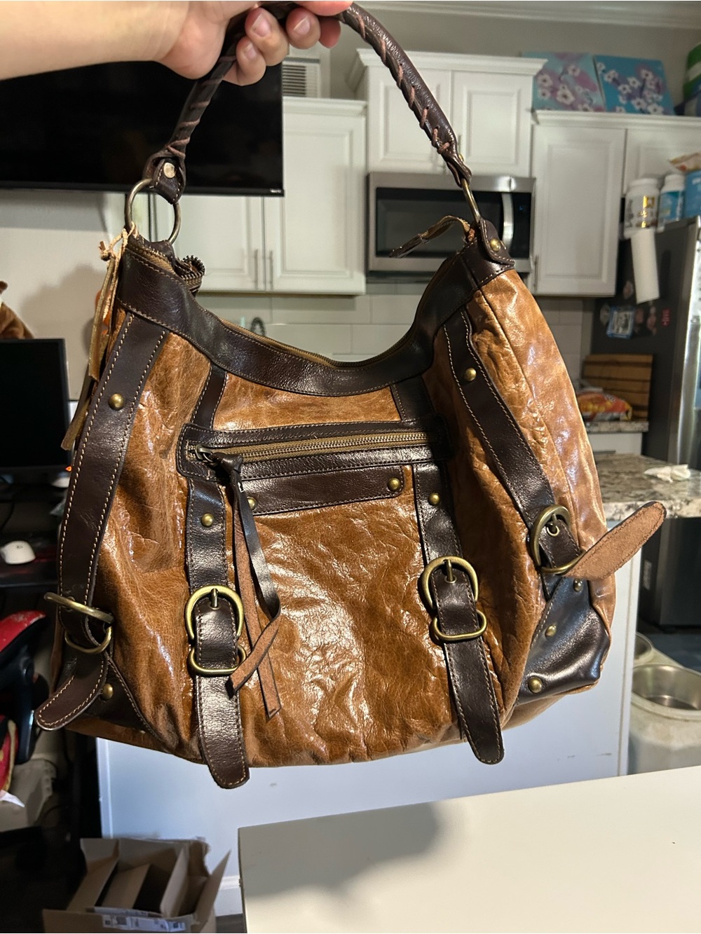 Brown Slouchy Two-Tone Leather Purse